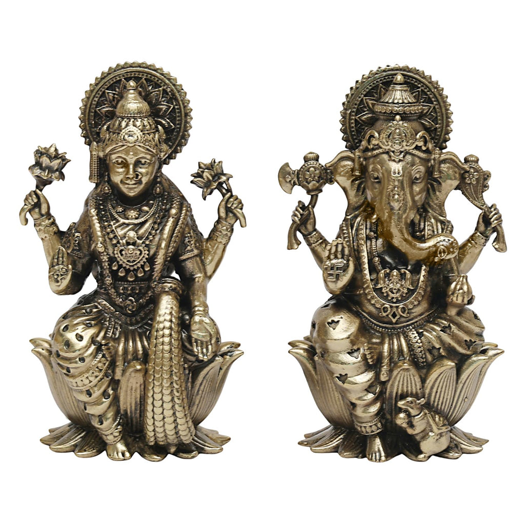 ARTVARKO Fine Brass Laxmi Ganesha Idol Lakshmi Ganesh Murti Statue Pooja Gift and Home Décor (Size 6x5x10 cm)