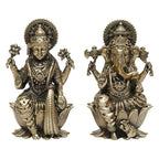 ARTVARKO Fine Brass Laxmi Ganesha Idol Lakshmi Ganesh Murti Statue Pooja Gift and Home Décor (Size 6x5x10 cm)