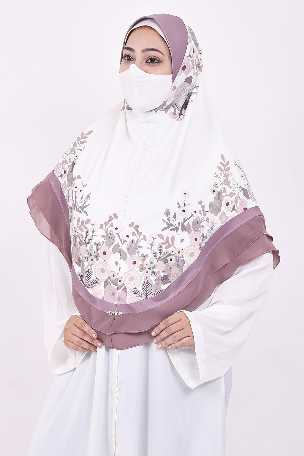 Markaz Hijab Printed Malaysian Instant Hijab for Women | Floral Border Design | Ready to Wear Modest Fashion Headscarf | Elegant Muslimah Style (BROWN, XL)