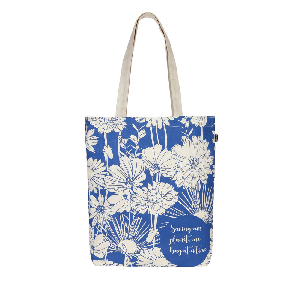 Eco Right Canvas Tote Bags for Women with Zip, College Bag for Girls, 100% Organic Cotton Tote Bag for Shopping, Travel & beach bags for women (Flowers)