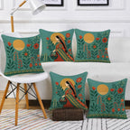 STITCHNEST Satin Cushion Covers Elegant Woman in Saree with Basket & Flowers, 16x16 Inch, Pack of 5 for Ethnic Sofa Styling & Gifting