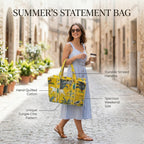 Raj Handicrafts Cotton Printed Tote Bag,Hand Bag Multicolor Quilted Hand Block Floral Printed Women's Carry Bag Shoulder Shopping Tote Bags 18x5.5x16 Inch (Yellow 6)