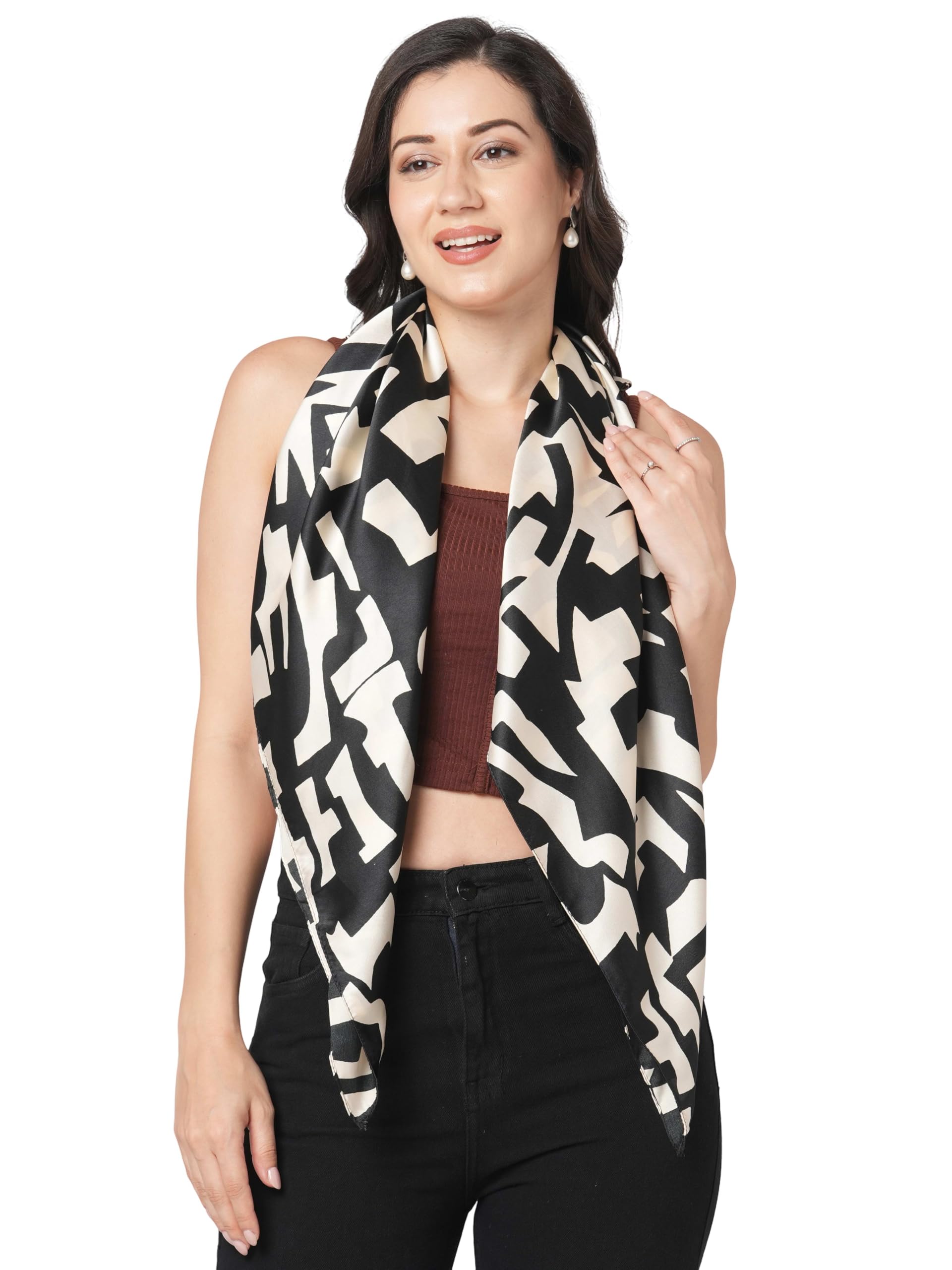 Sahil Fashion Women Luxury Square Scarf – Soft Silk Satin | Stylish Printed | Multi-Way Drape | 100x100 cm