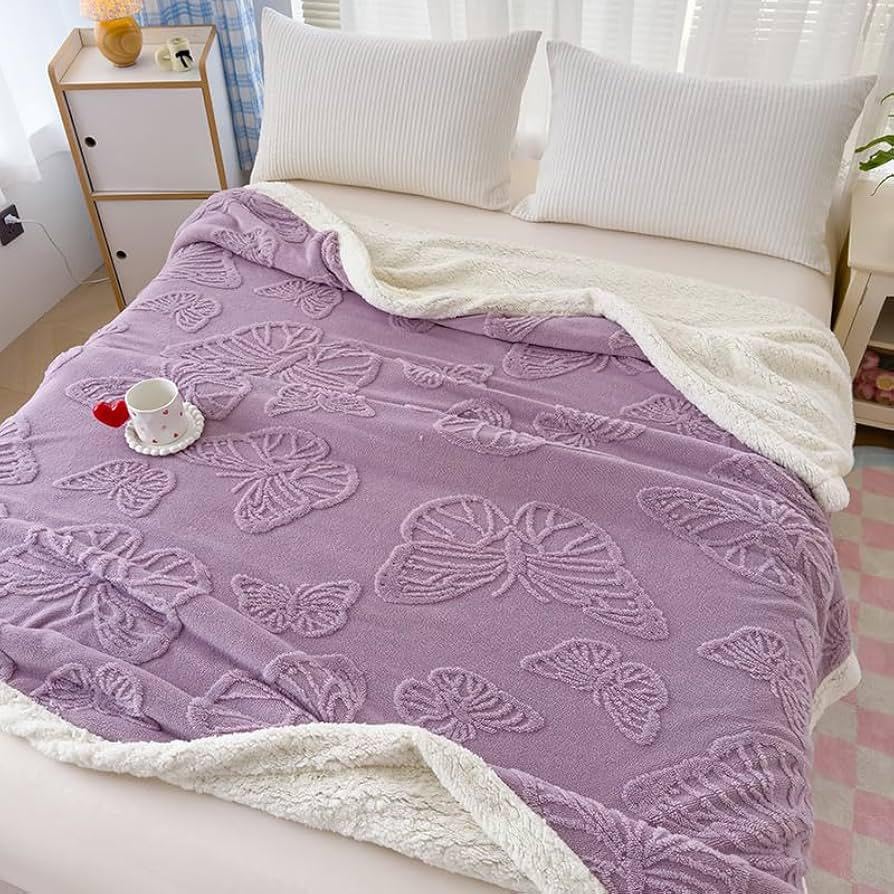 Reexplore King Size Double Bed Blanket, Velvet Flannel and Sherpa Layer, All-Season Blanket for AC Rooms and Winter, 200 x 230 cm, Lavender Kafalo