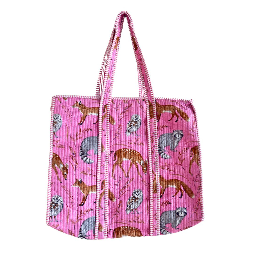 Bazaar Bhoot Edition Premium Cotton Quilted Shopping Tote Bag - Multipurpose Long Lasting Foldable Reusable Bag with zipper for Shopping, Travel & Daily Use - Made in India (Pink)