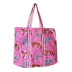 Bazaar Bhoot Edition Premium Cotton Quilted Shopping Tote Bag - Multipurpose Long Lasting Foldable Reusable Bag with zipper for Shopping, Travel & Daily Use - Made in India (Pink)