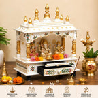 Kamdhenu Art and Craft Wooden Temple for Home and Office Poojaghar - 15 x 8 x 18 White and Red