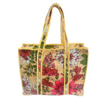 Bazaar Bhoot Edition Premium Cotton Quilted Shopping Tote Bag - Multipurpose Long Lasting Foldable Reusable Bag with zipper for Shopping, Travel & Daily Use - Made in India (Floral Beige)