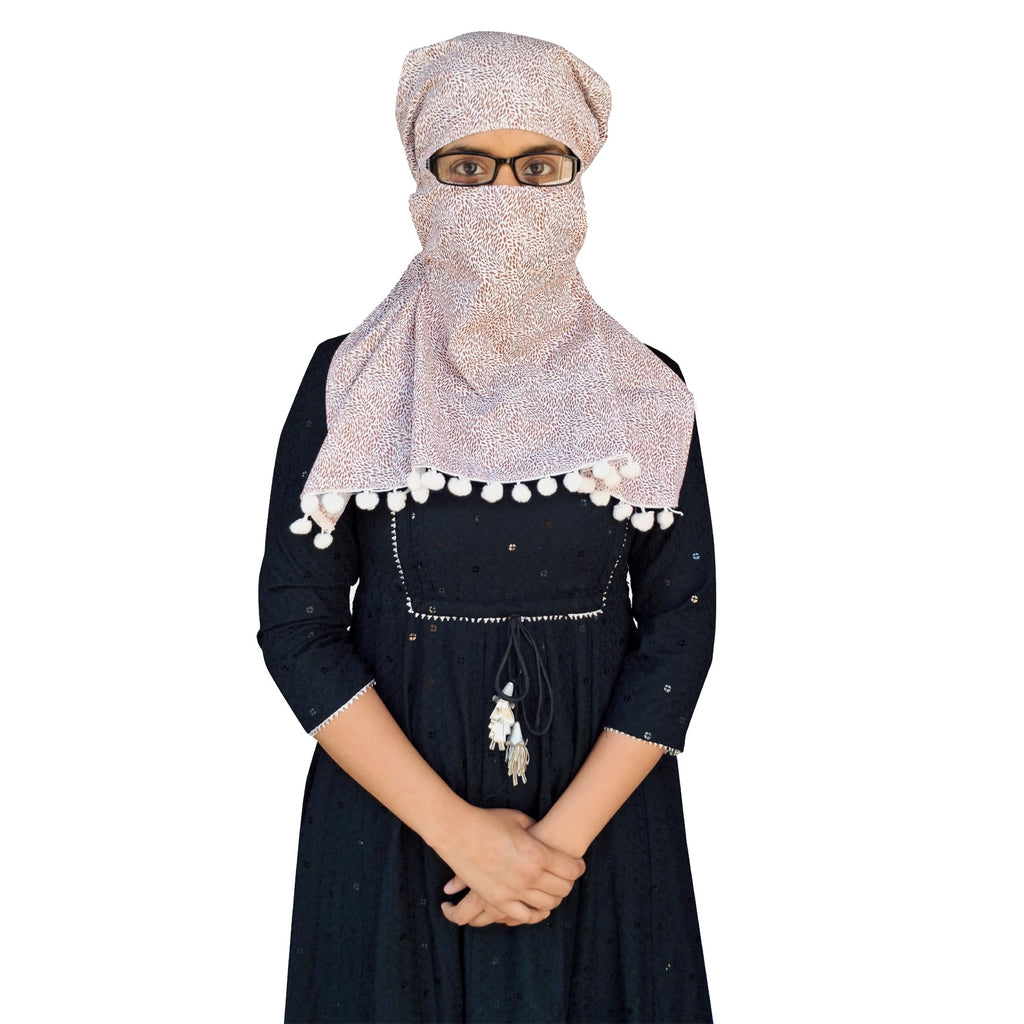 Switchon Pure Cotton Innovative scarf Hijab for Women with closer 3 inch Hook and Loop Tape for size adjustment for 12 yrs and above (Brown_White2)