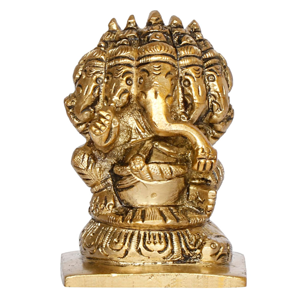 ARTVARKO Panchmukhi Ganesha Bhagwan Brass Idol Five Face Ganesh Statue Ganpati Murti for Temple Puja 3 Inch