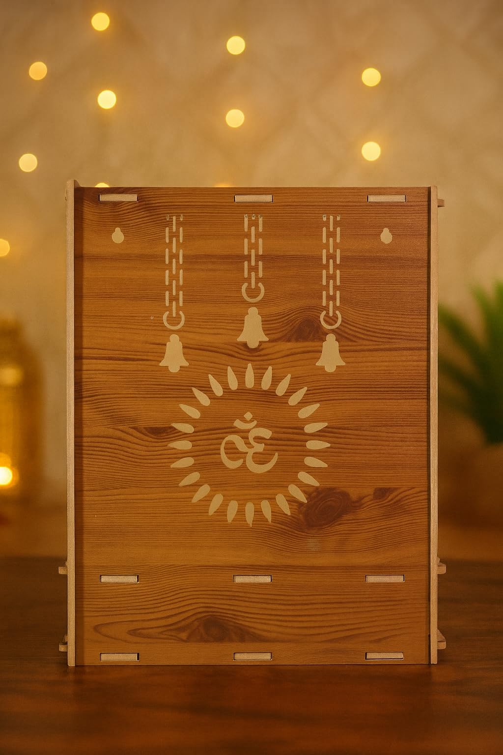 EXPRO Wooden Wall Mounted Pooja Mandir for Home & Office, Wooden Temple for Home Decor Hanging Pooja Stand for Idols | DIY (Do-It-Yourself) (Height 41 | OM Design 4)
