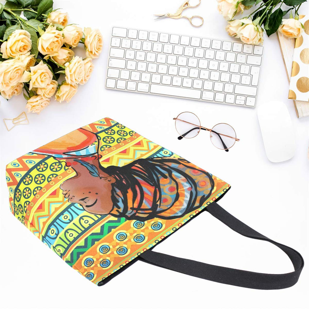 Naanle Africa Canvas Tote Bag Large Women Casual Shoulder Bag Handbag, African Girl Reusable Multipurpose Heavy Duty Shopping Grocery Cotton Bag for Outdoors.