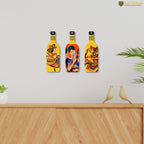 Artvibes Women Guitarist Decor Bottle shaped Wooden Wall Hanging | Graphic Artwork | Door Decoration Items | Paintings For Wall | Wall Art Print | Handcrafted Art | Unique Gift (WH_9518N), Set of 3