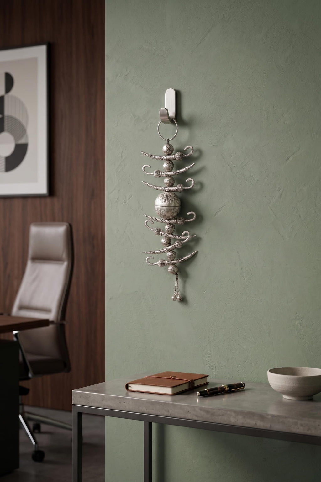 KridayKraft Traditional Nimbu Mirchi Beads Hanging for Positive Energy | Metallic Silver Finish Decorative Nazar Battu for Doorway/Entrance.