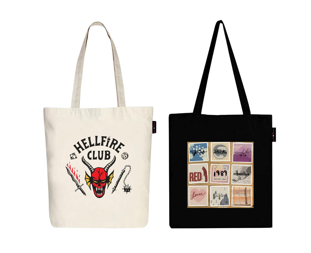 Peach Blossom Printed Cotton Zipper Tote Bags | CBAG - WHT-HELLFIRE_BLK-1989(9) BOX