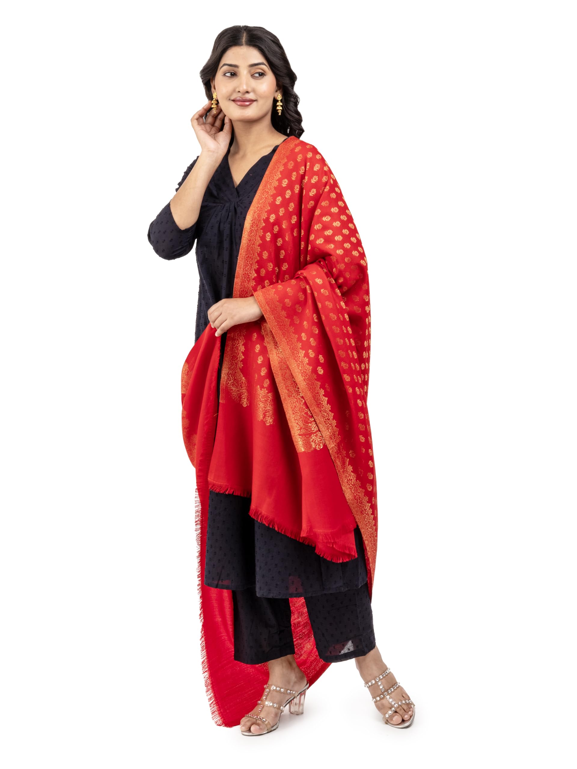 Naureen Women Pashmina Blend Shawl with Zari, Warm and Soft, 40x80 inch