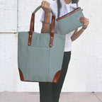 Mona B Canvas Tote Handbag for Women with Pouch perfect for Travel, College and office Use - Sky