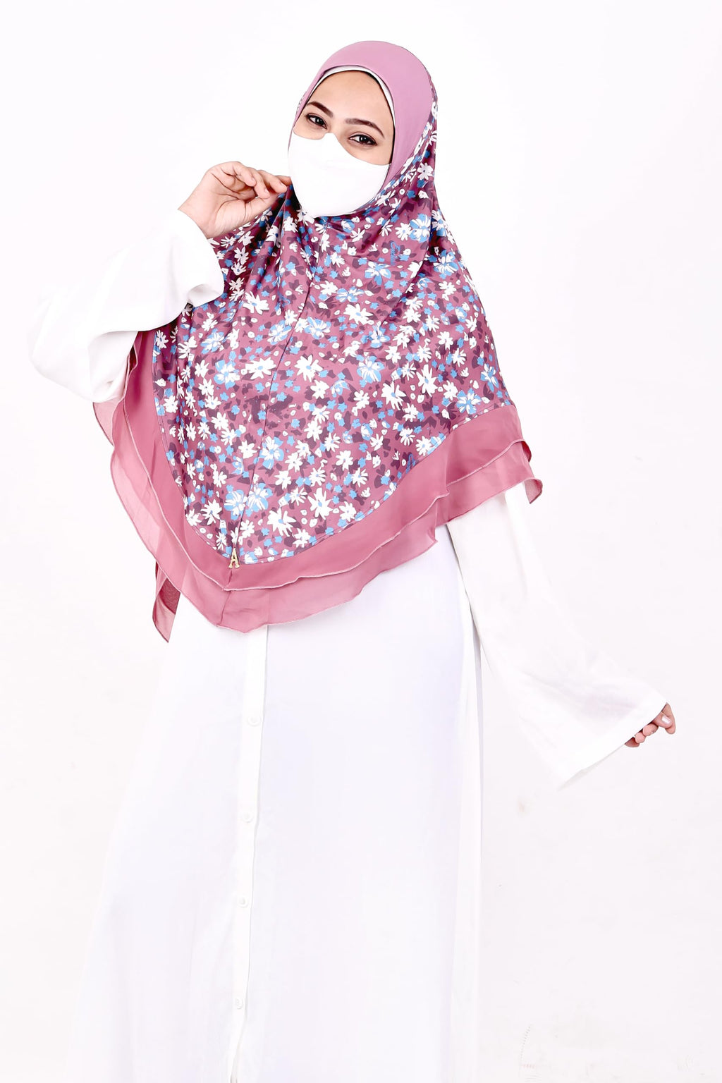 Markaz Hijab Women's Floral Printed Hijab | Ready-to-Wear Modest Headscarf | Lightweight Soft Fabric Instant Hijab | Elegant Scarf for Prayer and Casual Outfits (Pink floral, M (25))