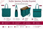 Vaishnavi Creations Solapur | Embroidered Cotton Tote Bag for Women | Spacious Handbag | Eco-Friendly Shoulder Bag for Office, Shopping & Daily Use | Teal-Green