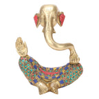 ARTVARKO Brass Trunk Ganesha Multicolor Gemastone Handwork Idol Ganesh Statue in Modern Art for Home Office Desk Diwali Gift Pooja House Entrance Showpiece Gifting 8 Inches
