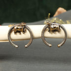 Macsoax Antique Brass Cow Motif Earrings for Women – Handcrafted Ethnic Hoop Design, Textured Traditional Jewelry for Festive & Casual Wear