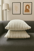 AWARD VELVETS Premium Faux Rabbit Fur Plush Luxury Soft Fluffy Striped Decorative Throw Pillow/Cushion Covers for Sofa, Couch, Living Room - (Light Grey, 16 x 16 inch) Set of 2