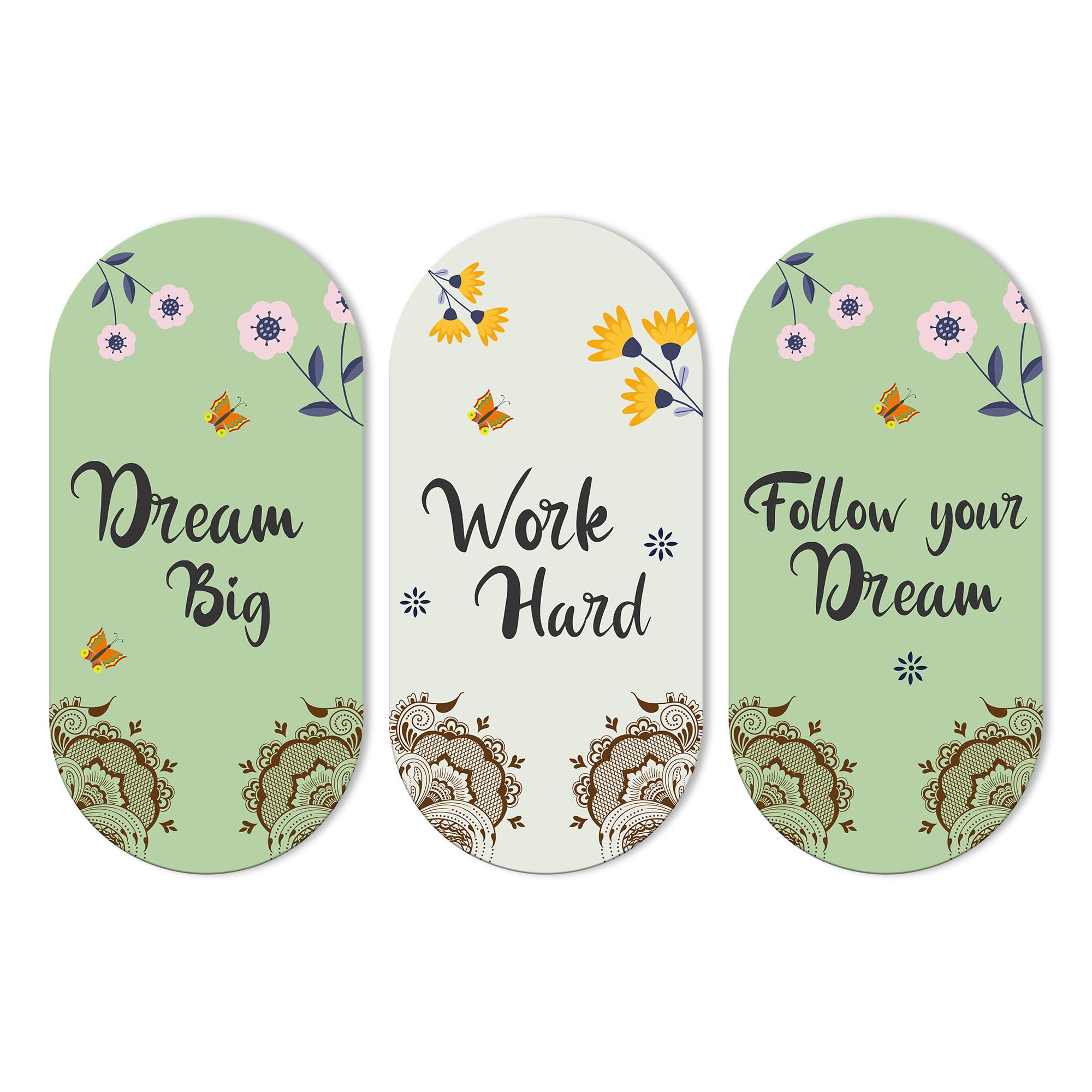 Artvibes Work Hard Motivational Quote Wall Hanging Decoration for Home | Gifts | Wooden Decorative Hanger | Mdf Decoration for Living Room | Artworks | Modern Decor Items (WH_9024N), Set of 3