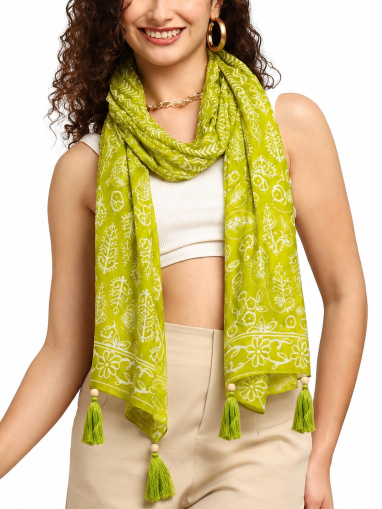 GALE GIRLS Cotton Scarf For Women Stylish|Beach Tassel Printed Scarf|Multicolor|Easily fits 180 * 50cm|70x20 Inch