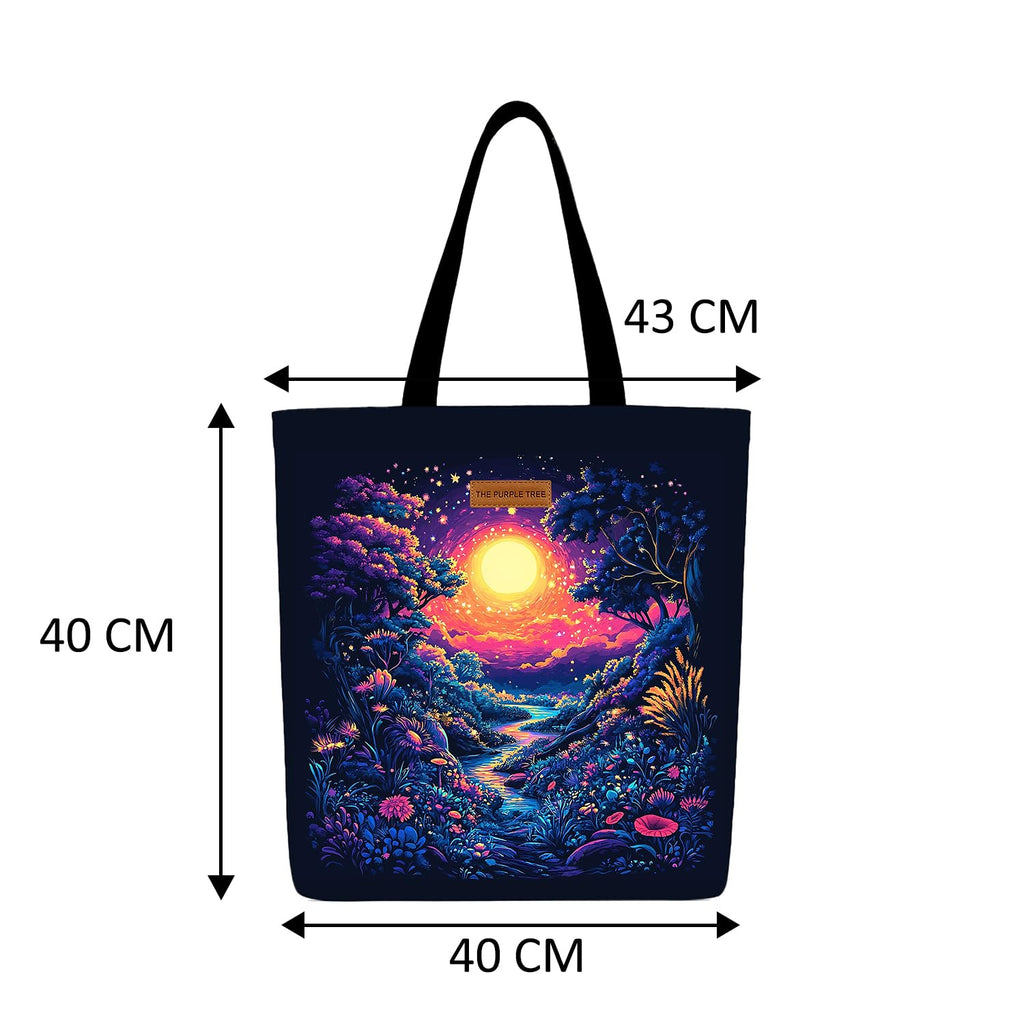 The Purple Tree Eco-Friendly Canvas Tote Bag, Sustainable, Reusable Shopping, Beach, Travel or Everyday Tote, Wide Tote Bag, Midnight Jungle