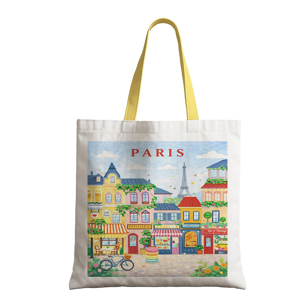 The Purple Tree WanderTote Travel Theme Tote Bag for Women, Aesthetic City Print Canvas Shoulder Bag, Reusable Eco-Friendly bag for Shopping & Everyday Carry Tote (Paris Edition)