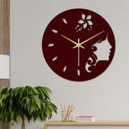 VIBECRAFTS Girl's Face in Wooden Wall Clock for Home Decor, Office, Living Room, Bedroom, Gift (WWCVC1Pcs_10006)