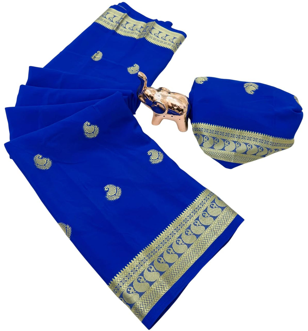 SATIKA VASTRAM Women's Crepe Viscose Mysore Silk Saree Mango Buttie And Zari Weaving Border With Blouse Piece (RoyalBlue)
