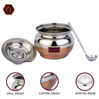 ZESTILO Stainless Steel Ghee Pot Copper bottom Finish Ghee Container for Kitchen | Multipurpose Oil Container | Capacity of 400 ml