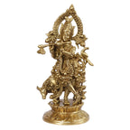 ARTVARKO Brass Bhagwan Krishna Murti with Flute and Cow 12 Inch | Premium Handcrafted Lord Krishna Idol for Home Temple, Mandir, Living Room & Spiritual Décor | Religious Gift