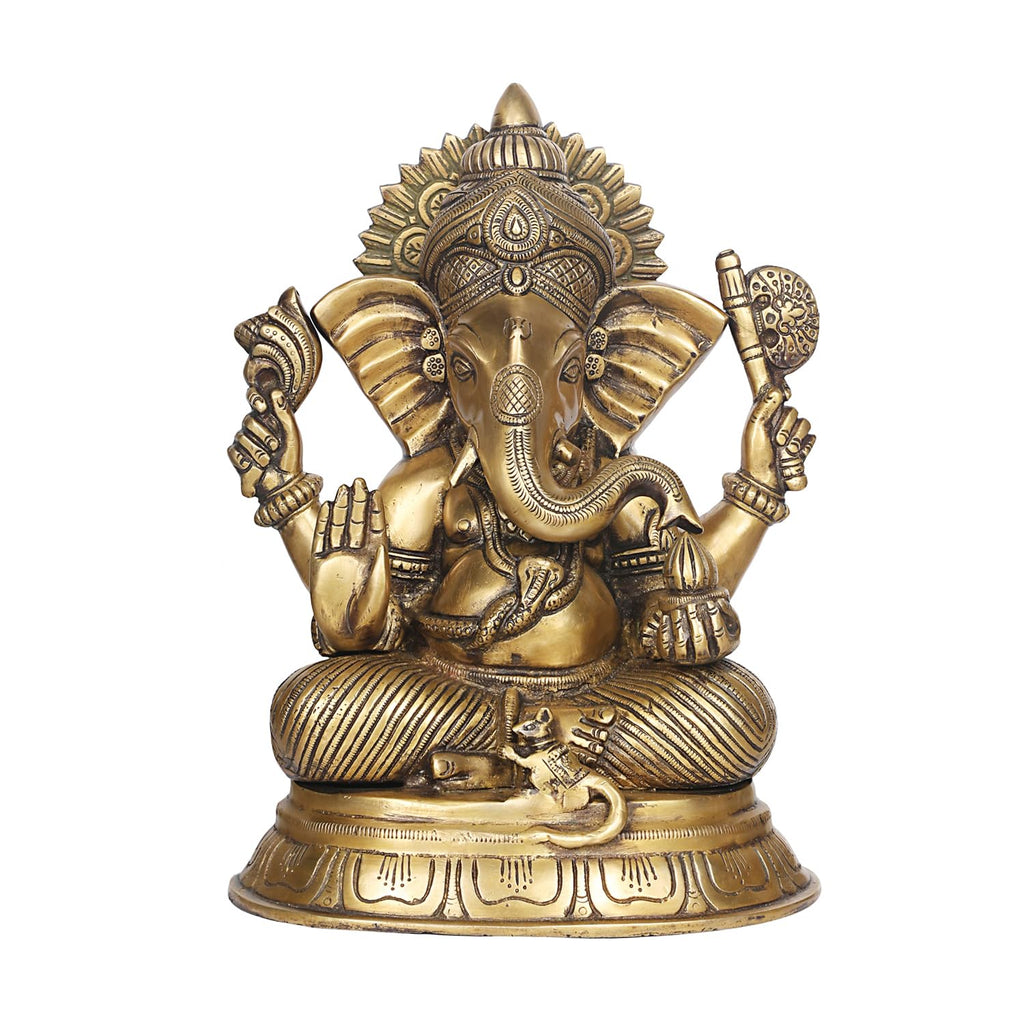 ARTVARKO Brass Ganesh Bhagwan Idol Ganesha Statue Ganpati Murti for Home Entrance Decor Diwali Gift Height 12 Inch