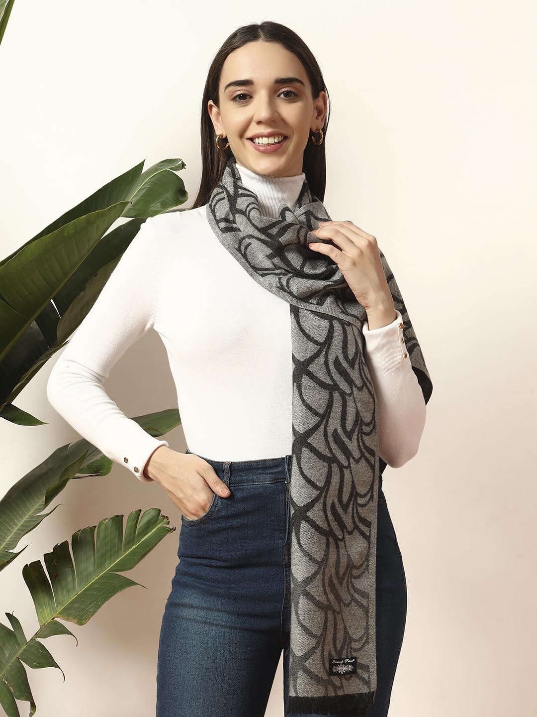 Ravaiyaa - Attitude is everything Women Woolen Ikat Design Casual Warm Winter Wear Muffler Scarf Stole 72x14 Inch (Grey Abstract)