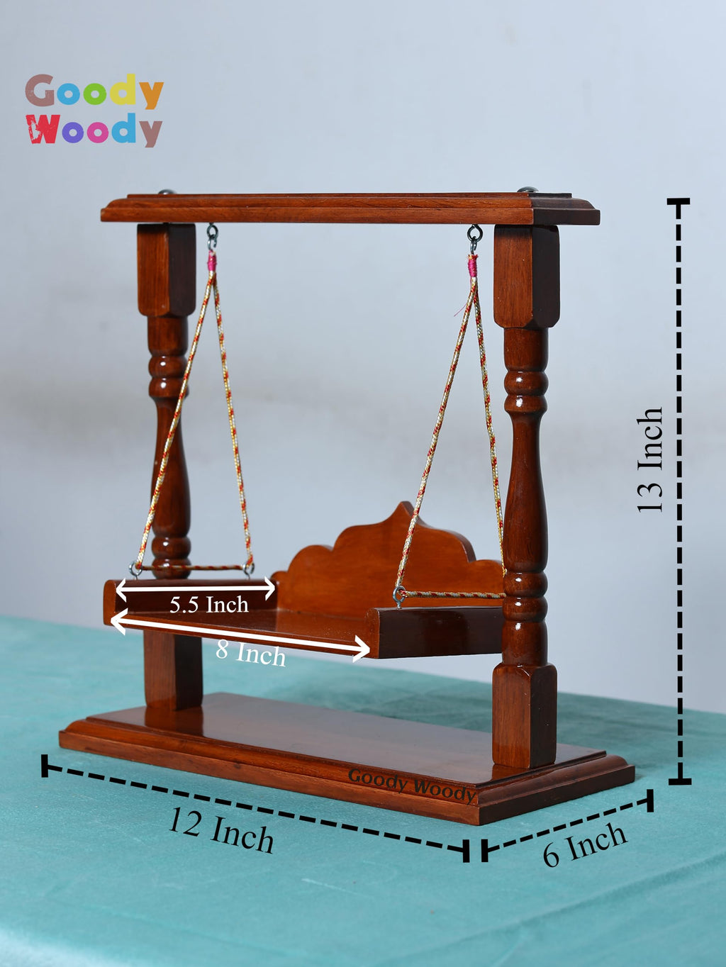 Goody Woody Laddu Gopal Jhula, Kanhaji Swing, Balgopal Palna, Shri Krishna Hindola Polished (Brown, 13x12x6), Seat Size :- (8x6) 0 to 4 No. Kanha