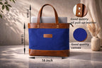 Comfabie tote Bag for Women Handcrafted Women's Canvas Bag with pure Leather Shoulder Tote Bag & Handbag for Office and College | Women Office Bag for Ladies | Ladies Purse Handbag (Blue)