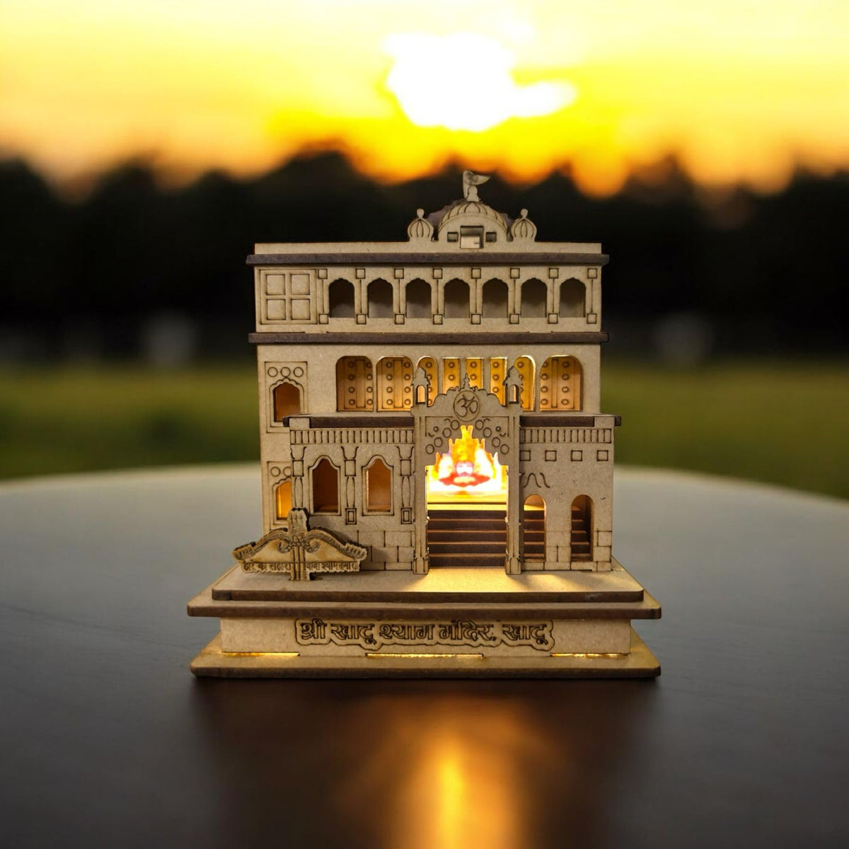 SHRI GOPAL ARTS Shree Khatu Shyam Ji Wooden LED Temple (Khatu Shyam Mandir) (L=4.5, W=4.5, H= 6 inches)