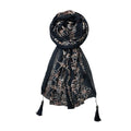 FAHABO Scarf Woman Pleated Cotton Scarves with Embroidery and Tassels | Hijab Scarf | Headscarf | Neck Scarf | Stoles | Wraps (True Black -1)