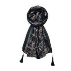 FAHABO Scarf Woman Pleated Cotton Scarves with Embroidery and Tassels | Hijab Scarf | Headscarf | Neck Scarf | Stoles | Wraps (True Black -1)