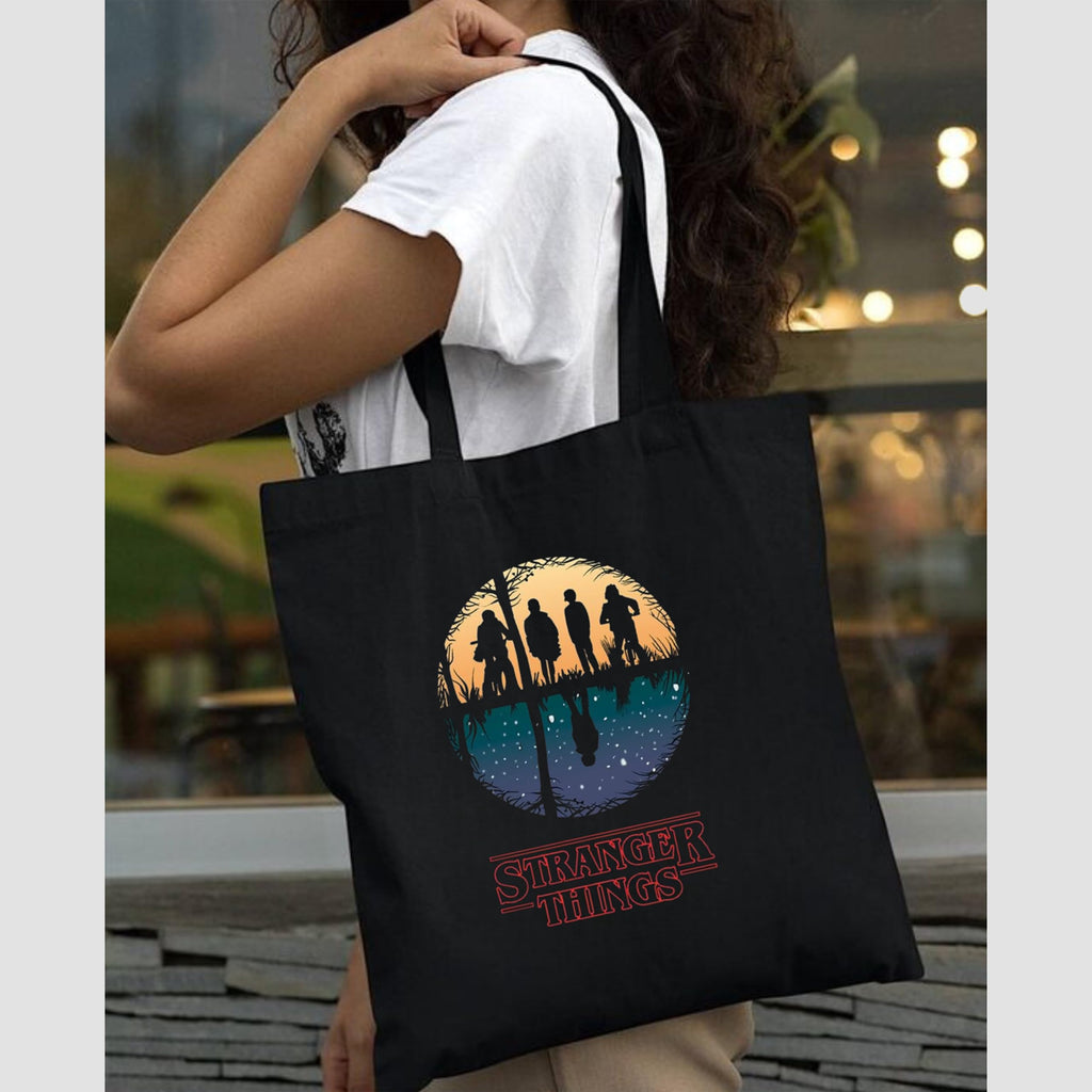 Peach Blossom Printed Cotton Zipper Tote Bags | CBAG - BLK-STANGER THING