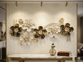 Mahira Artefacts 3D Metal Flower Wall Art, Gold and Black, Iron, Modern Contemporary, Botanical Theme, Matte with Antique Gold Finish, Indoor Wall Decoration