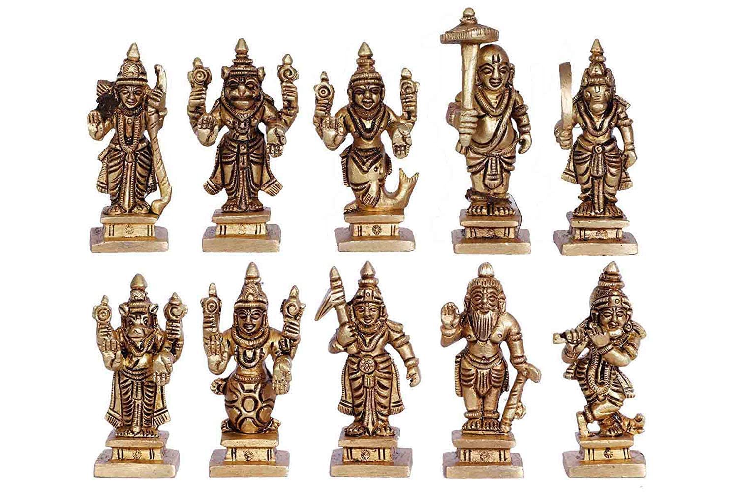 ARTVARKO Brass Dashavatara Dasavatharam of Lord Vishnu Statues Ten Incarnations Avatars Idol Murti Height 2.5 Inch