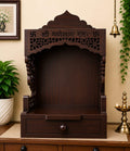 Wooden Pooja Mandir with Drawer, Shri Ganeshay Namah Carved Size 18x12