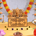 GKD Gift Hamper Special Mini Mandir with Pooja Samagri, 2 Diya's - Wooden Gift Box with Storage Temple Traditional Design with Space to Keep Dry Fruits, Chocolates/Hanging Mandir (Bamboo Big Size)