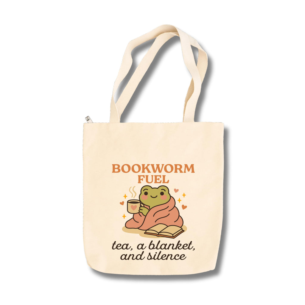 snapiq COTTON 350 GSM Canvas Tote Bag for Women and Girls Thick Fabric with Zipper (Beige, Bookwormfuel)