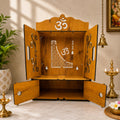 Privla Wooden DIY Home Temple with Door & Drawer Pooja Mandir Engineered Wood with Storage Space | Wall Hanging & Floor Resting Mandir for Home 32 * 30 * 30