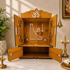 Privla Wooden DIY Home Temple with Door & Drawer Pooja Mandir Engineered Wood with Storage Space | Wall Hanging & Floor Resting Mandir for Home 32 * 30 * 30