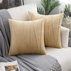 Khooti Velvet Striped Cushion Cover Pack of 1-38 x 38 / 97 x 97 cm | Wheat | Soft Pillow Covers Cushion Case for Sofa Bedroom Livingroom Chair Car, Cushion Cover with Zig Zag Pattern